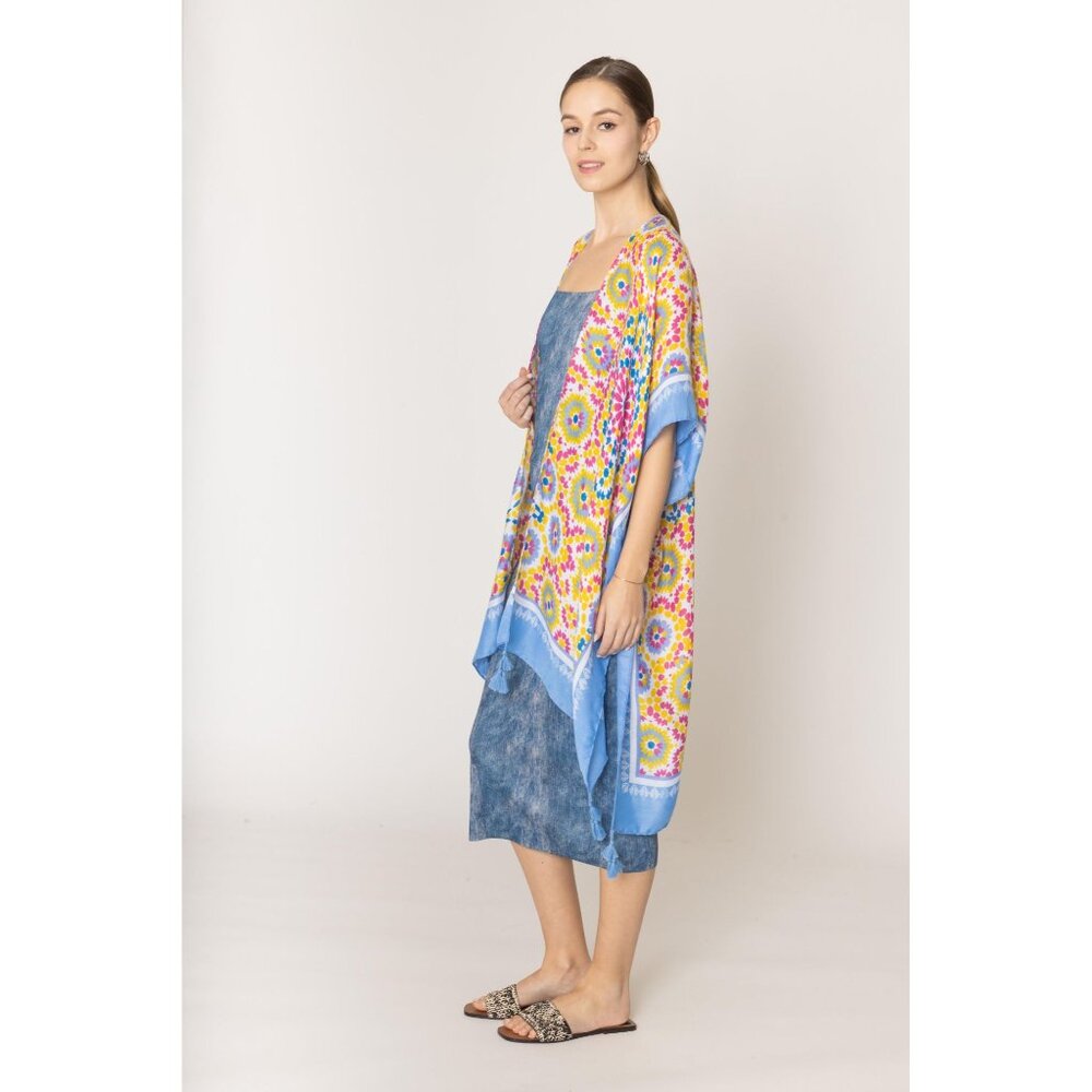 DIONA J TILE PRINT KIMONO CARDIAN ONE SIZE COLOR BLUE - Picture 5 of 6